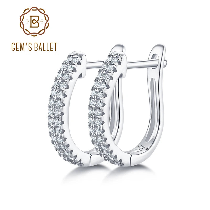 GEM'S BALLET Moissanite Hoop Earrings 925 Silver U Shaped Huggies